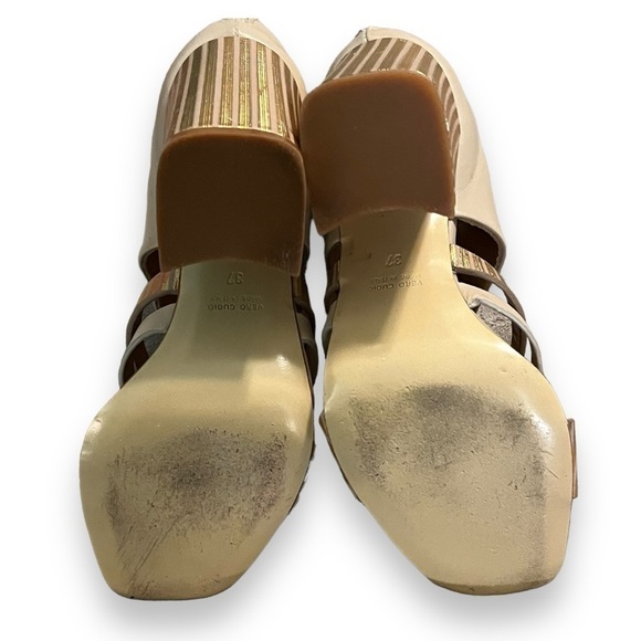 Giampaolo Viozzi Strappy Shootie Sandals High Chunk Heel Taupe Gold  EU37/US 7 - Picture 10 of 12